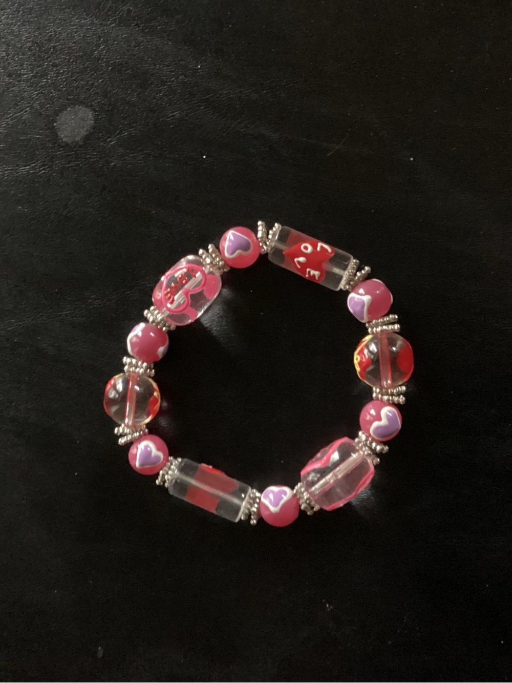Pink Heart Bead Stretch Bracelet - Women Jewelry